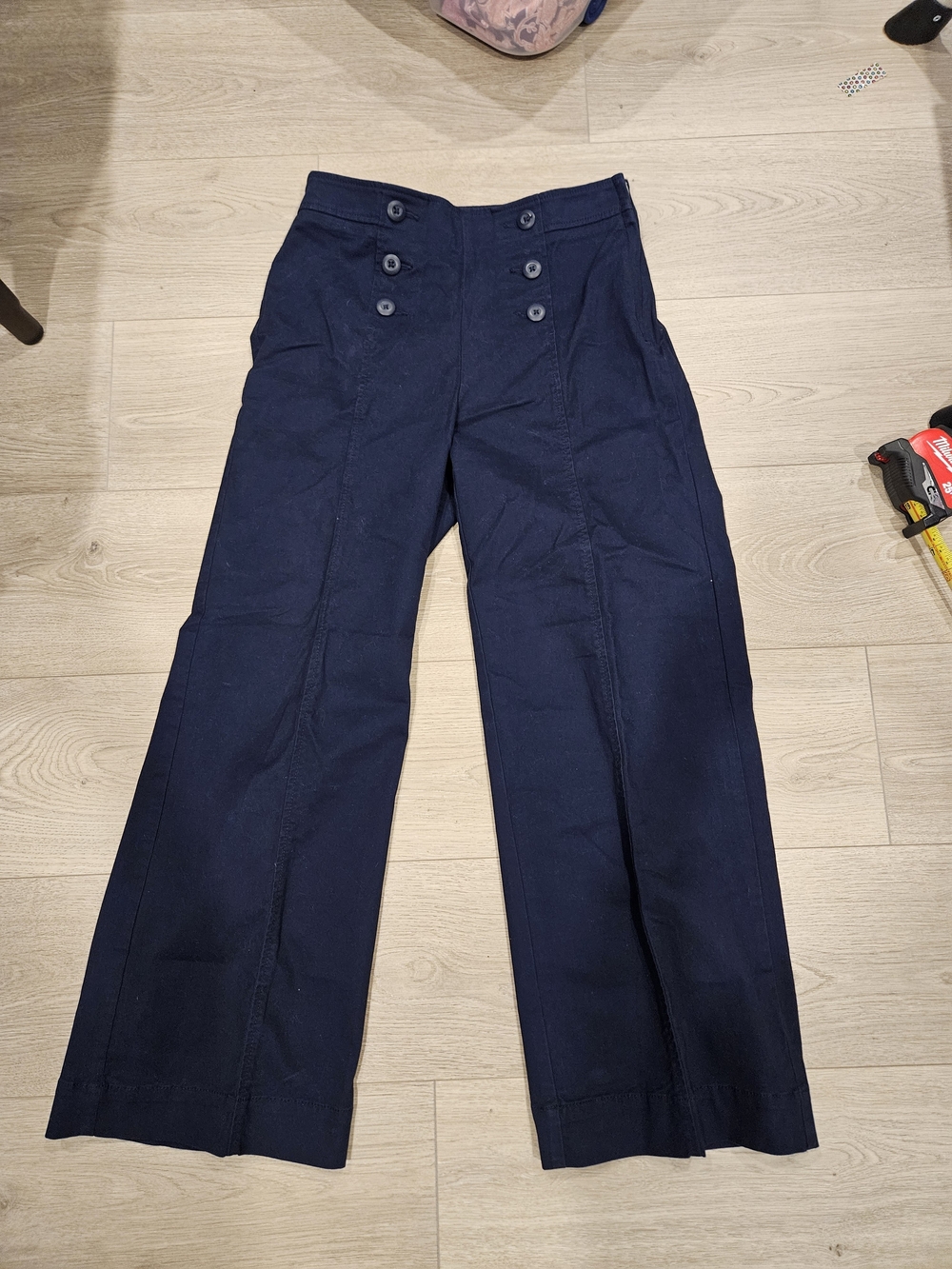LOFT Navy Sailor-Button Wide-Leg Pants 2P